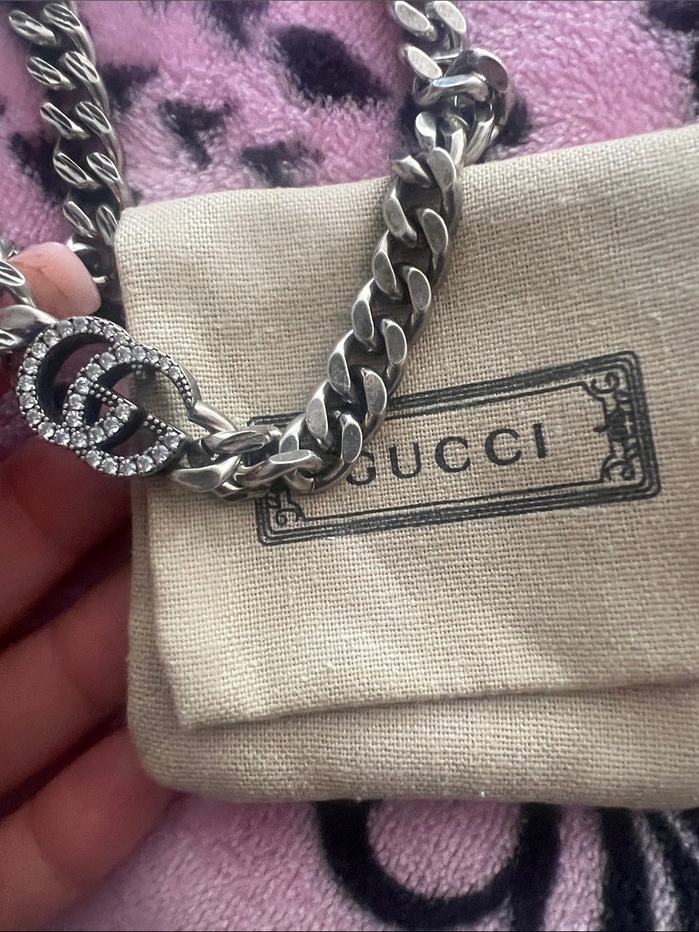 Gucci Silver-Tone GG Pave Cuban Link Necklace - Picture 4 of 4